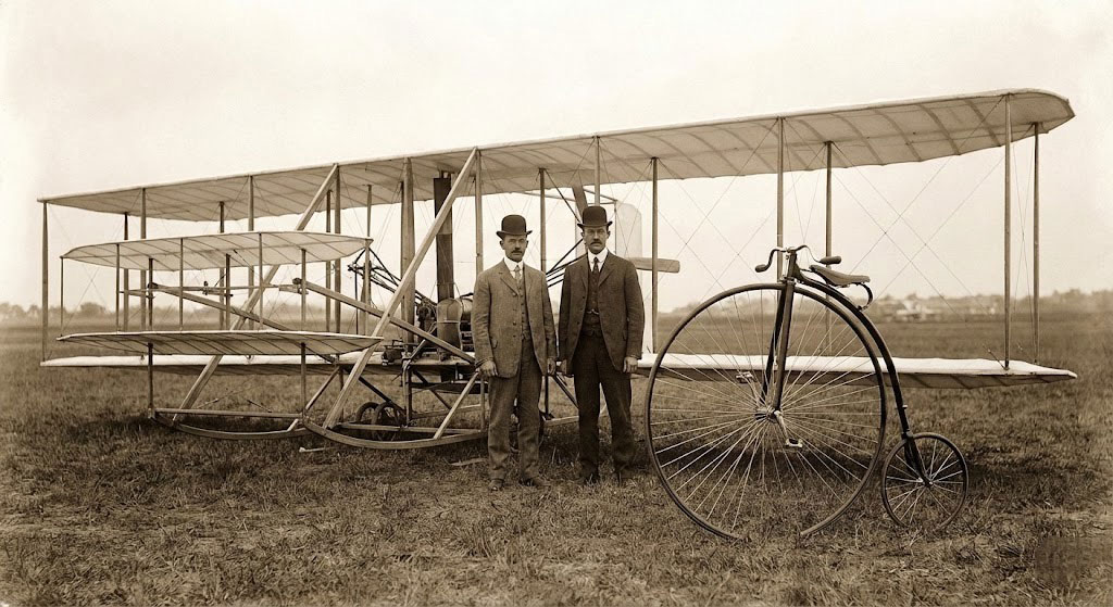 wright brothers with bicycle